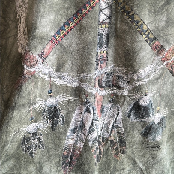 The mountain green tie-dye Boho western peace native tee shirt XL cotton feather - Picture 6 of 11